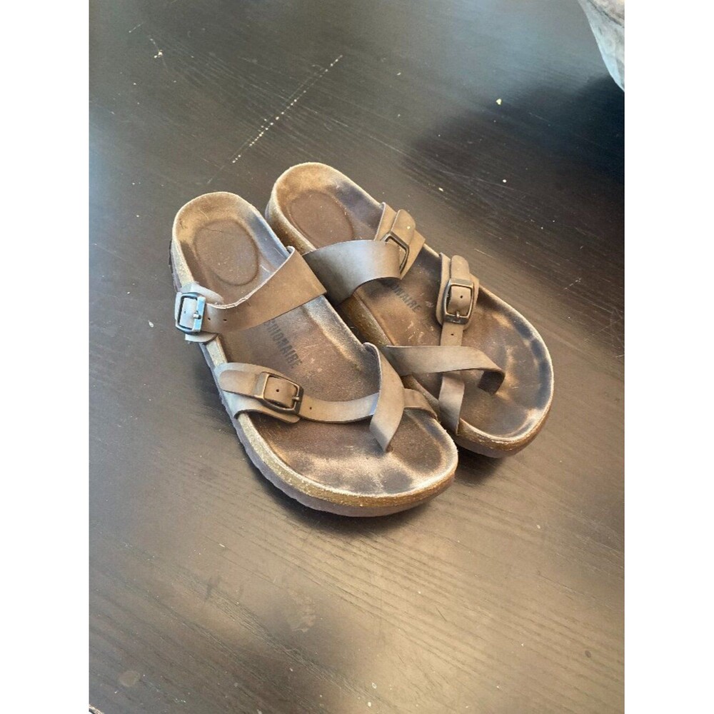 Cushionaire Luna Cork Footbed Sandals Size 8.5 Brown Color Buckle Closures
